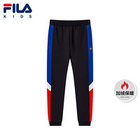 FILA KIDS 斐乐儿童中大童男童针织长裤2021春季新款加绒裤运动裤 传奇蓝-NV 130