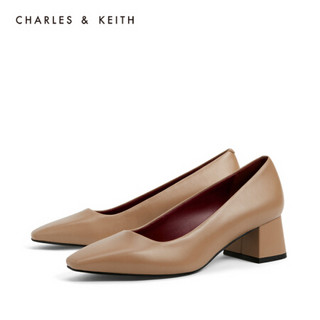 CHARLES＆KEITH2021春季CK1-60920218女士简约方头中跟单鞋 Nude肉色 37