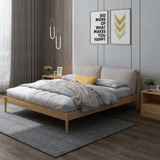 A家家具 布艺床 北欧极简实木框架软靠大小户型现代北欧卧室双人床Y3A2108 1.5米框架床