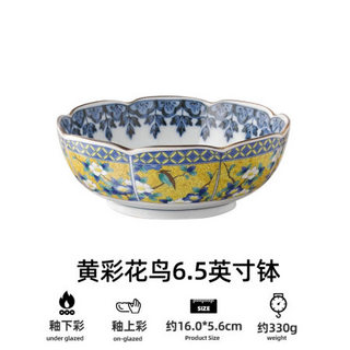 美浓烧 宫廷风彩瓷餐具日本进口手工艺八角碗中式复古轻奢碗碟组合 中钵-单个