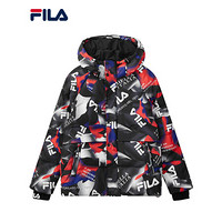 FILA 斐乐官方 黄景瑜同款 男子羽绒服 2020冬新款保暖连帽羽绒服 满印-BK 170/92A/M