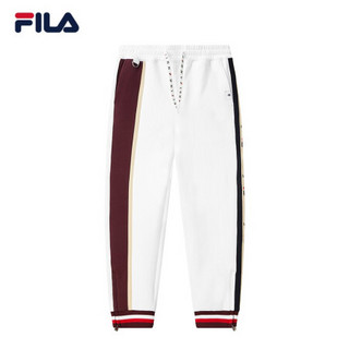 FILA x MIHARA斐乐女士针织长裤2021春季新款塑胶裤运动休闲裤子 白色拼暗洋红-WT 160/62A/S