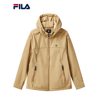 FILA 斐乐官方 男士针织上衣 2021年春季新款长袖黑色工装外套 沙茶色-DK 180/100A/XL