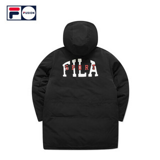 FILA FUSION 斐乐 中长款羽绒服男 2020年冬季新款保暖连帽外套 深黑-BK（宽松版型，建议拍小一码） 175/96A/L