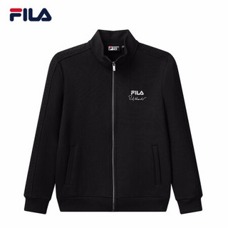 FILA 斐乐官方 男士针织上衣2021年春季新款长袖休闲运动外套 正黑色-BK 175/96A/L