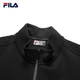 FILA 斐乐官方 男士针织上衣2021年春季新款长袖休闲运动外套 正黑色-BK 175/96A/L