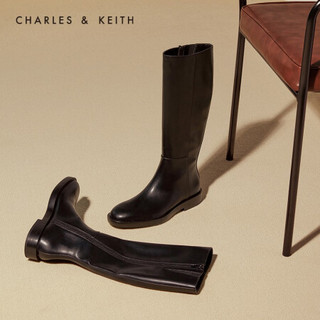 CHARLES＆KEITH2021春季CK1-91680118女士简约拉链低跟长靴 Black黑色 35