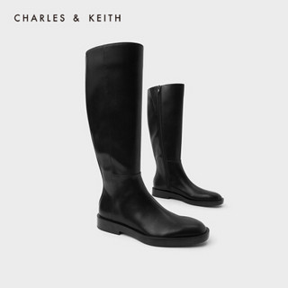 CHARLES＆KEITH2021春季CK1-91680118女士简约拉链低跟长靴 Black黑色 35