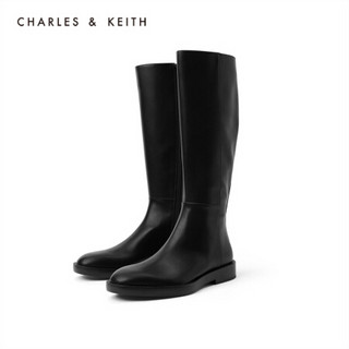 CHARLES＆KEITH2021春季CK1-91680118女士简约拉链低跟长靴 Black黑色 35