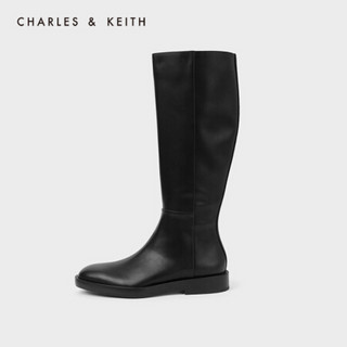 CHARLES＆KEITH2021春季CK1-91680118女士简约拉链低跟长靴 Black黑色 35