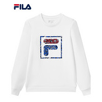 FILA 斐乐女装WHITE LINE系列官方女士套头卫衣2021年春季新款图案弹力运动上衣商场同款 标准白-WT 165/84A/M