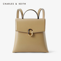 CHARLES＆KEITH2021春季CK2-60781261女士金属扣饰手提双肩包 Khaki卡其色 L