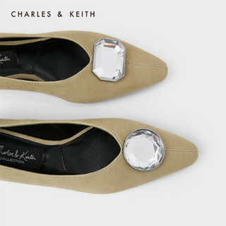 CHARLES＆KEITH2021春季SL1-71720052女士半宝石装饰平底单鞋 Green绿色 36