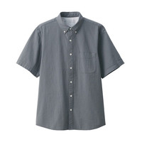 無印良品 MUJI 無印良品 男式 新疆棉泡泡纱 纽扣领短袖衬衫 炭灰色 S