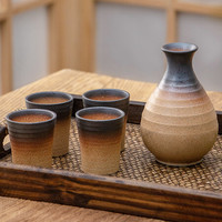 美浓烧 日本原装瓷器酒具 日式复古白酒清酒陶瓷 一壶四杯 酒具套装礼盒装 伊贺织部一壶4杯