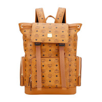 MCM 男女中性款 干邑色人造革配牛皮革大号双肩背包MMKAABG02CO001