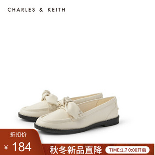 CHARLES＆KEITH2021春季CK1-70380800女士蝴蝶结饰低跟乐福鞋 Cream奶白色 36