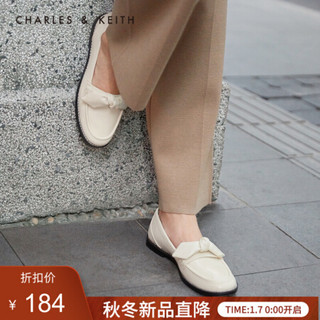 CHARLES＆KEITH2021春季CK1-70380800女士蝴蝶结饰低跟乐福鞋 Cream奶白色 36