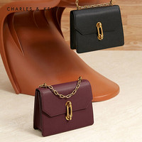 CHARLES＆KEITH2021春季CK2-80781356女士金属扣饰翻盖单肩包 Burgundy葡萄酒红色 S