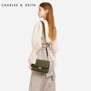 CHARLES&KEITH 女包CK2-80670875锁扣设计宽肩带单肩斜挎小方包 橄榄绿色 M