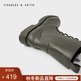 CHARLES＆KEITH2021春季CK1-90380116女士英伦风系带马丁靴 MILITARY GREEN军绿色 37