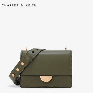 CHARLES&KEITH 女包CK2-80670875锁扣设计宽肩带单肩斜挎小方包 橄榄绿色 M