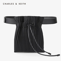 CHARLES＆KEITH2021春季CK2-80671067女士褶皱包面单肩包腰包 Black黑色 S