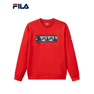 FILA 斐乐官方男士套头卫衣2021春季新款时尚胶片印花休闲潮卫衣 传奇红-RD 165/88A/S