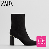 限尺码：ZARA 12158610040 女士反绒皮效果高跟粗跟短靴