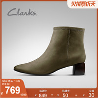 clarks其乐女鞋Grace Bella秋冬英伦粗高跟正装瘦瘦靴短靴女踝靴