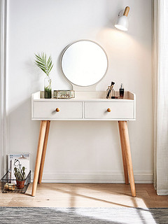 林氏木业北欧风格卧室梳妆台桌收纳柜一体单人置物化妆台组合JF3C