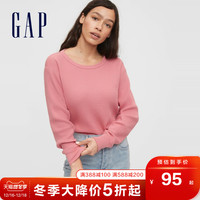 Gap女装时尚华夫格长袖T恤632198 E秋冬新款女士休闲圆领上衣