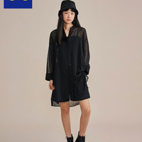 GU极优女装轻薄立领长款衬衫2020秋季新款时尚薄纱感长衫329771