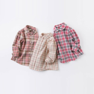 Dave Bella 戴维贝拉童装 戴维贝拉童装女大童衬衣长袖中大童衬衫洋气格子上衣davebella秋装新款儿童正装纯棉寸衫粉色格