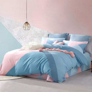 水星家纺 床上四件套纯棉 全棉床品套件床单被罩被套 床上用品 氧气格调  加大双人1.8米床