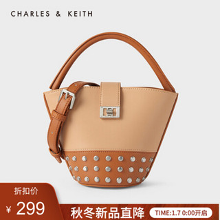 CHARLES＆KEITH2021春季CK2-10781222女士摩登手提单肩水桶包 Nude肉色 M