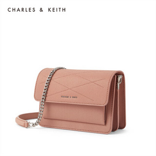 CHARLES＆KEITH2021春季CK2-80780919-3女士绗缝翻盖链条单肩包 粉红色Pink S