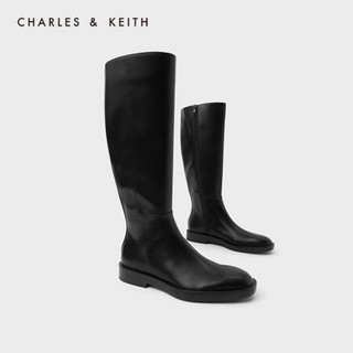 CHARLES＆KEITH2021春季CK1-91680118女士简约拉链低跟长靴 Black黑色 39