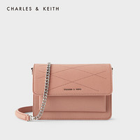 CHARLES＆KEITH2021春季CK2-80780919-3女士绗缝翻盖链条单肩包 粉红色Pink S