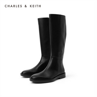 CHARLES＆KEITH2021春季CK1-91680118女士简约拉链低跟长靴 Black黑色 39