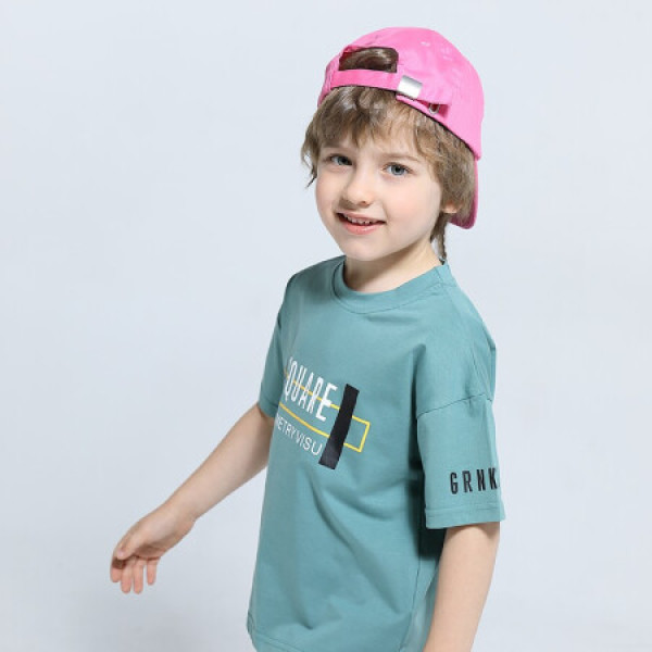 商品贵人鸟儿童短袖t恤男童夏装童装中大童宽松小孩韩版半袖6 灰绿