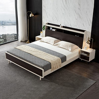 全友家居 双人床 现代简约轻奢主卧室家具框架床 可储物床头125308深胡桃色 1.5m单床