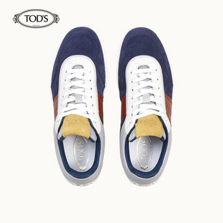 托德斯 TOD'S 2021早春 男士绒面小牛皮运动鞋 休闲鞋 礼盒礼品 蓝色/棕色/白色 39.5