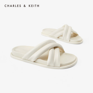 CHARLES＆KEITH2021春季CK1-70390292女士交叉带饰休闲凉拖鞋 Cream奶白色 35