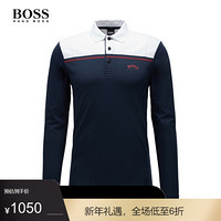 HUGO BOSS雨果博斯男士棉质面料拼接运动休闲长袖polo衫男 410-藏青色 XL