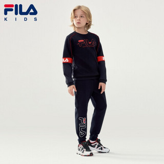 FILA 斐乐童装男童卫衣2020冬季新款中大童长袖拼接休闲套头上衣 传奇蓝-NV 140