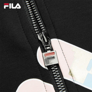 FILA 斐乐官方女士运动外套2021春季新款字母满印潮流针织外套 正黑色-BK 160/80A/S