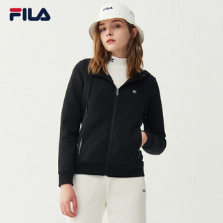 FILA 斐乐官方女士针织上衣2021年春季新款休闲运动长袖连帽外套 正黑色-BK 160/80A/S