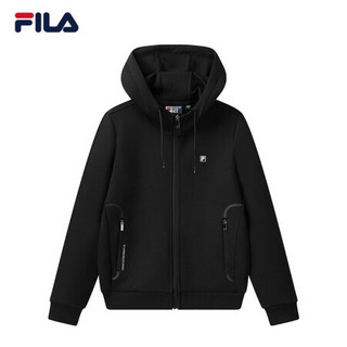 FILA 斐乐官方女士针织上衣2021年春季新款休闲运动长袖连帽外套 正黑色-BK 160/80A/S