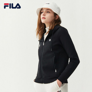 FILA 斐乐官方女士针织上衣2021年春季新款休闲运动长袖连帽外套 正黑色-BK 160/80A/S